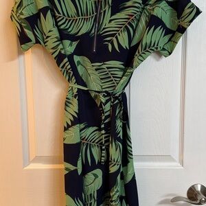 Tropical Green Leaf Print Dress